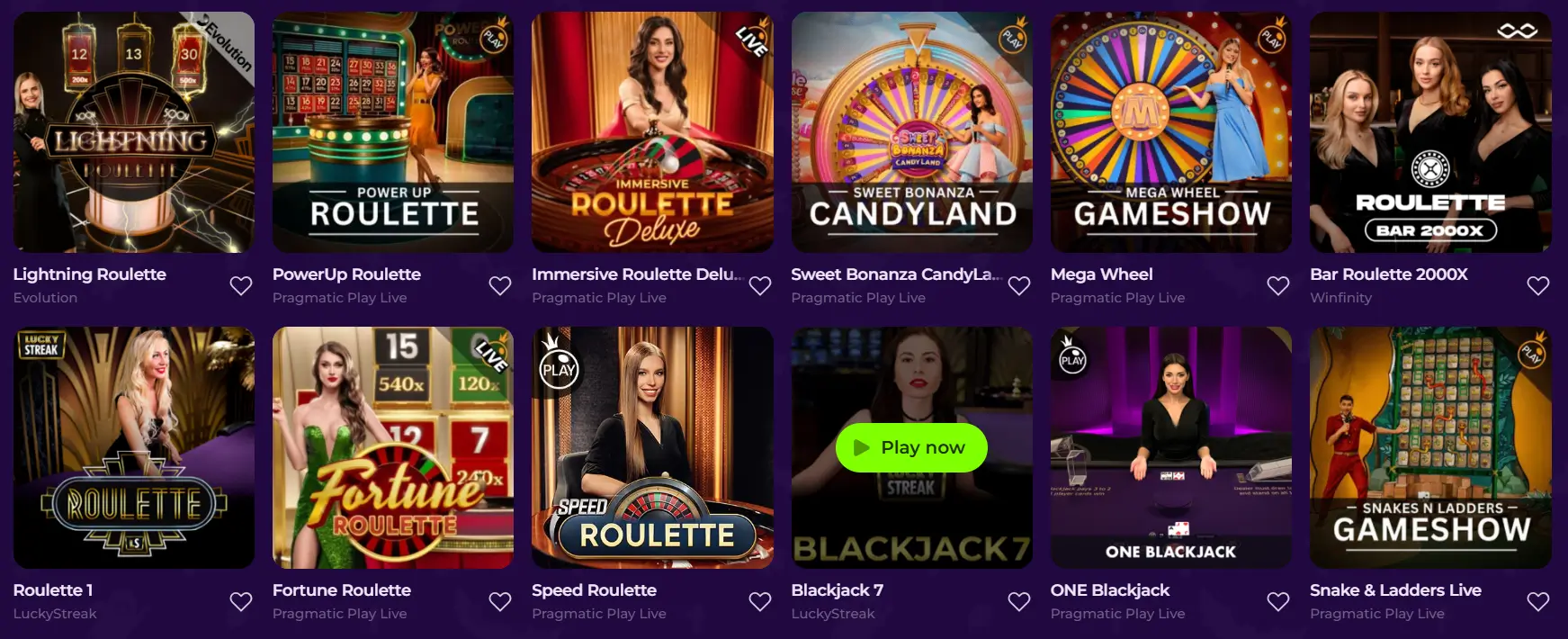 Lobby kasyna na żywo Gambloria ze stołami ruletki i blackjacka